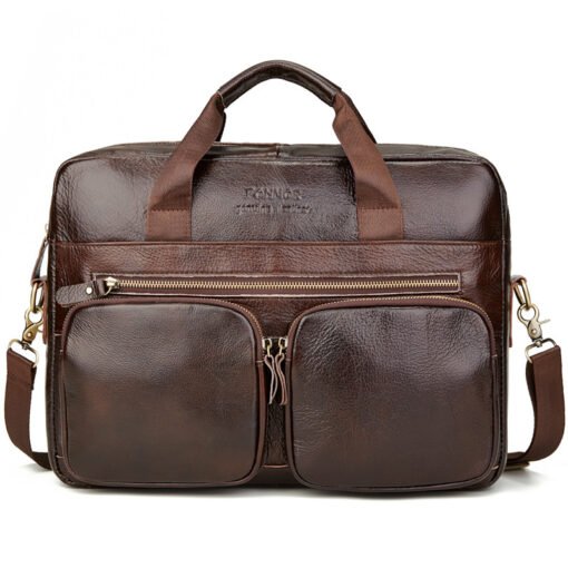 Men’s Leather Business Briefcase – 15” Cowhide Laptop Handbag
