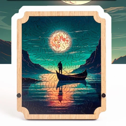 Wooden Puzzle for Adults – 'Sea Rising Moon' Alien Cut, Level 10 Challenge