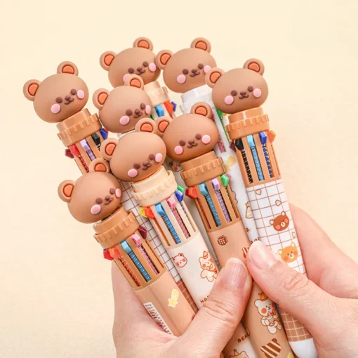 10-Color Kawaii Bear Gel Pens – Cute Cartoon Stationery