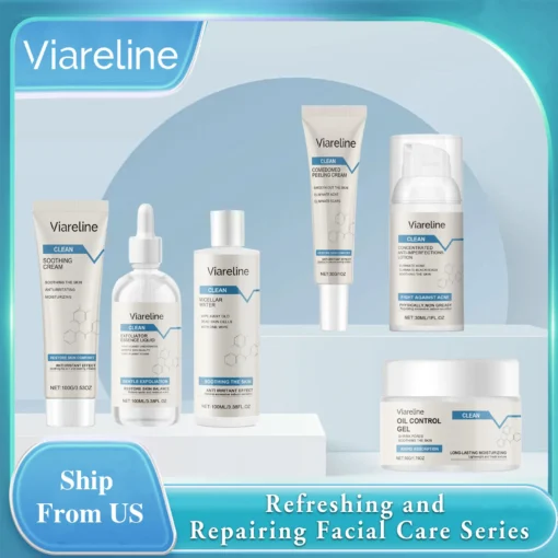 Viareline Soothing Repair Face Care Set – Moisturizing, Oil Control & Skin Brightenin